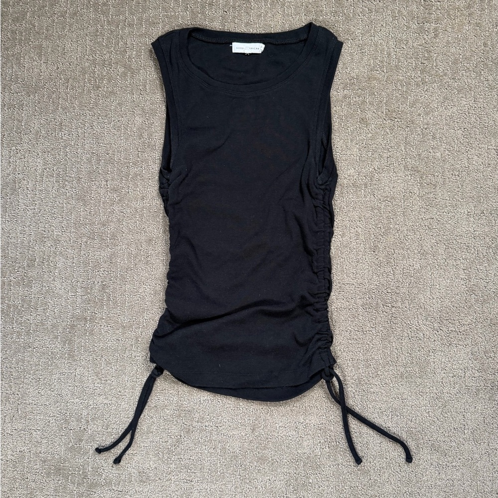 Good American Black Ribbed Rouched Tank Top Black - Size 0 (XS)